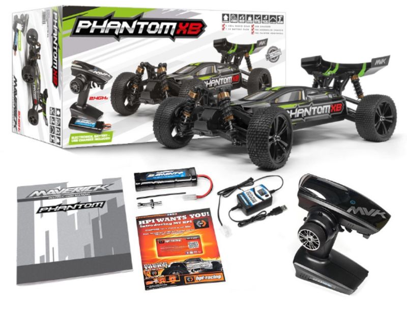 1/10 Phantom XB Green Radio Control Car, designed for speed and durability with 4WD, waterproof features, and stunning design.