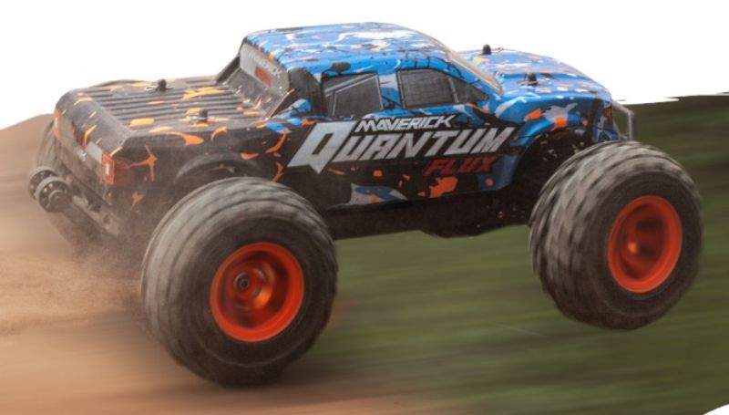 1/10 Quantum MT Flux Blue RC car showcasing robust design, off-road capabilities, and advanced suspension system for thrilling adventures.