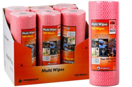 Redback Multwipes 30x30cm, 100 premium wipes per roll, ideal for tough cleaning tasks in home and professional settings.