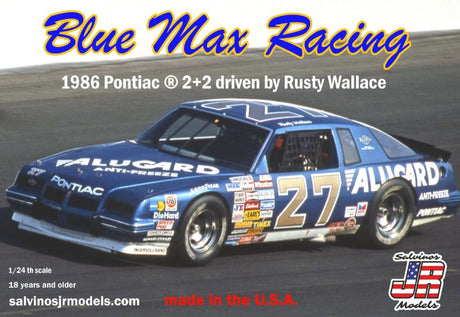 1/25 scale model kit of 1986 Pontiac 2+2 #27 RW, featuring Rusty Wallace's iconic NASCAR design for collectors and enthusiasts.