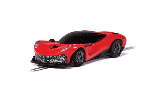 Scalextric Rasio C20 slot car in bold red, designed for high-speed racing on Scalextric tracks with precision engineering.