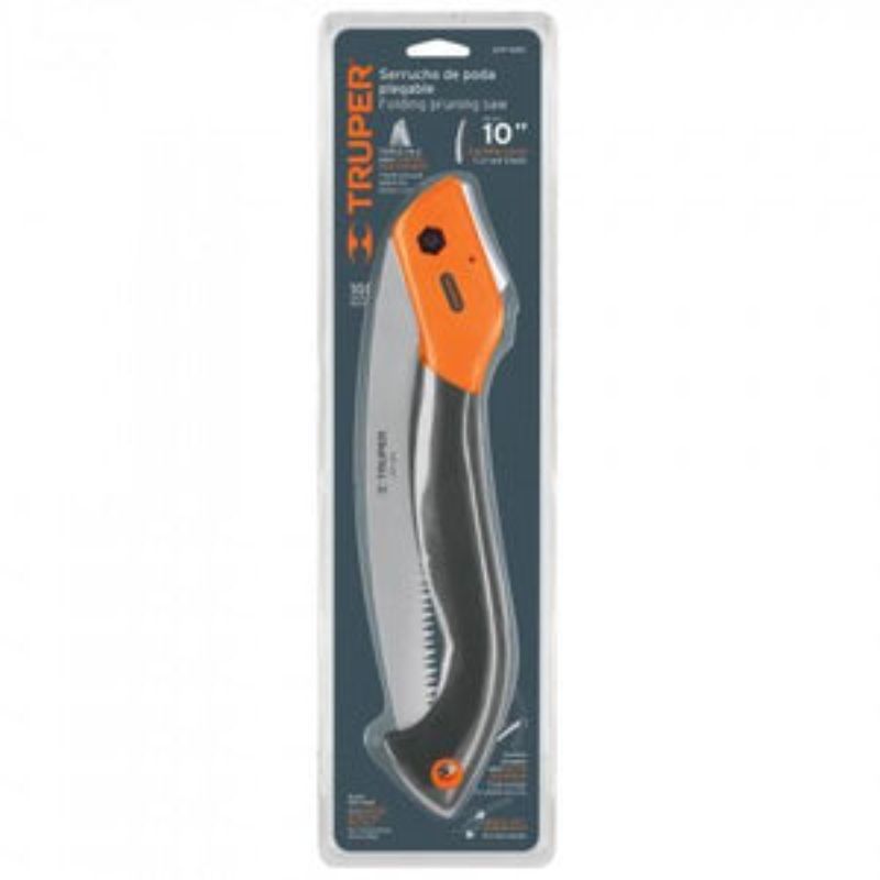 Folding 250mm curved blade pruning saw by Truper, ideal for efficient tree trimming and gardening tasks.