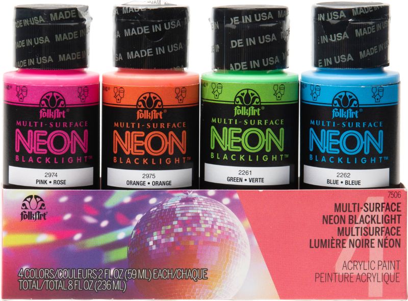 Folk Art Acrylic Neon Blacklight Paint 2oz/59ml - Set Of 4