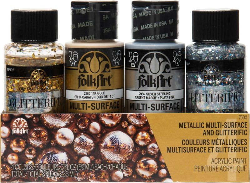 Folk Art Acrylic Metallic/glitterific Paint 2oz/59ml - Set Of 4