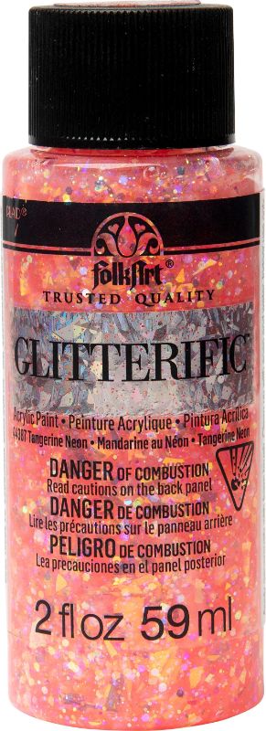 Folk Art Glitterific Acrylic Paint 20z/59ml NEON TANGERINE 44387E