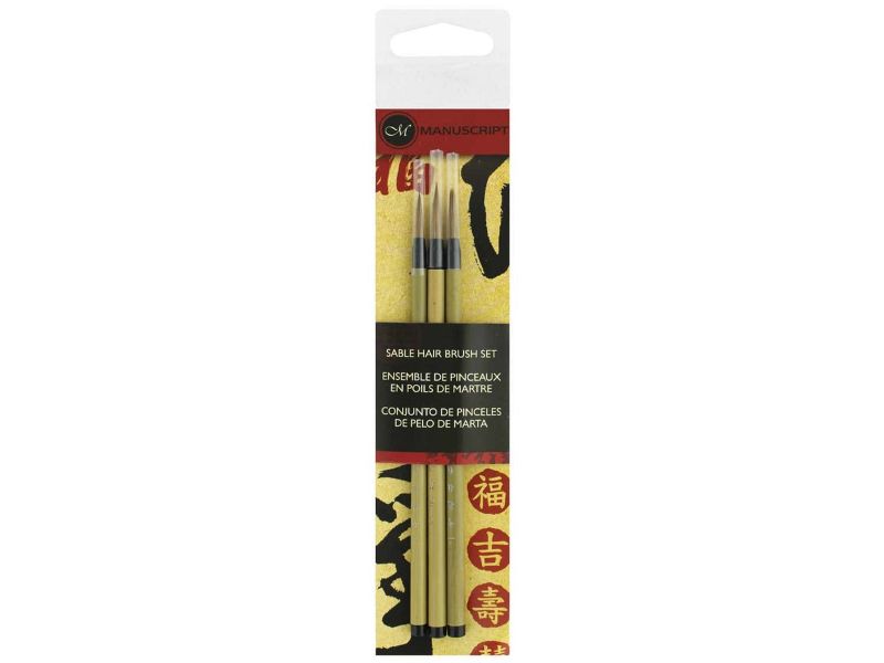 Manuscript Chinese Calligraphy Sable Brushes Set Of 3