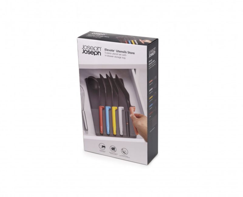 Joseph Joseph Elevate Store Utensil Set with ergonomic design, heat-resistant heads, and innovative tool rests for mess-free cooking.