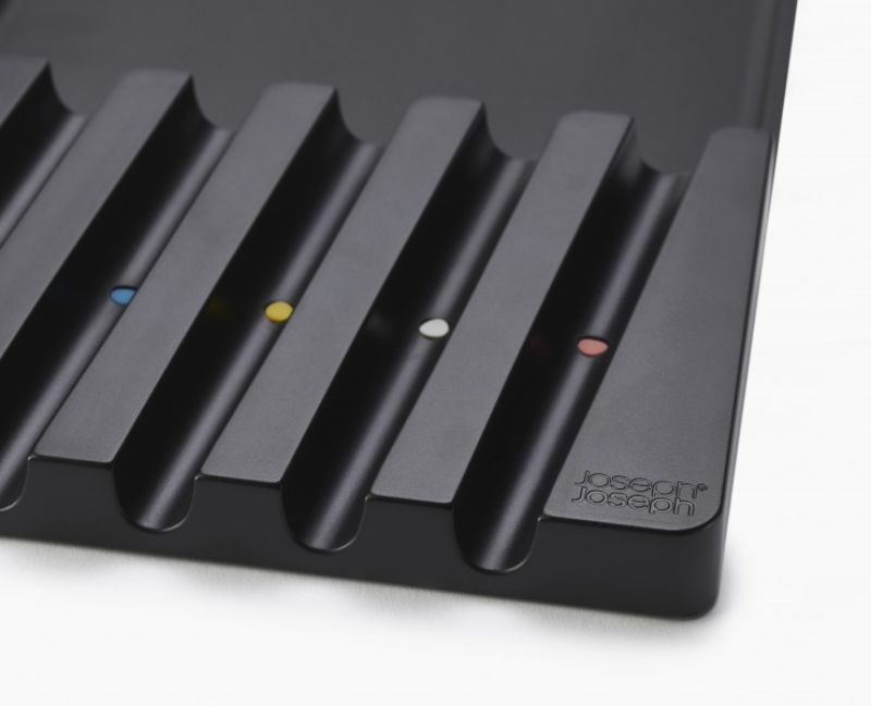 Joseph Joseph Elevate Store Utensil Set with weighted handles, heat-resistant heads, and organized in-drawer tray for hygienic cooking.