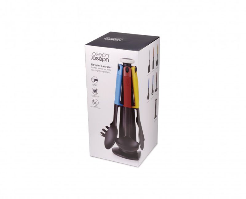 Joseph Joseph Elevate Carousel 6-Piece set with hygiene-enhancing utensils and revolving storage for efficient cooking.