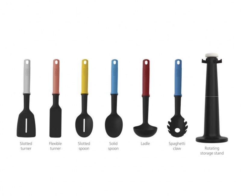 Joseph Joseph Elevate Carousel 6-Piece set with hygienic utensils and rotating stand for efficient cooking and easy access.