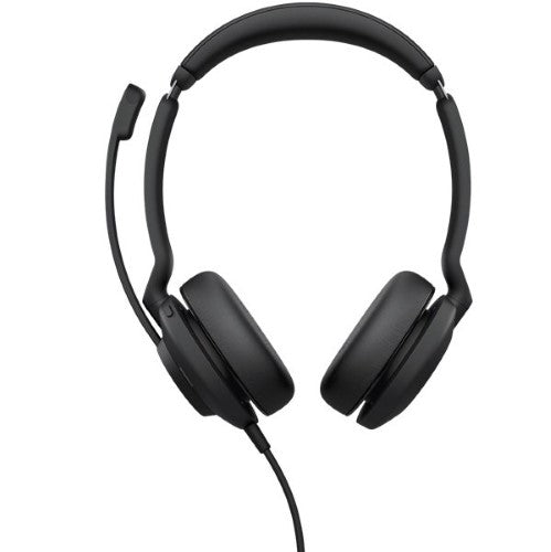 Jabra Evolve2 30 SE headset, lightweight with soft foam cushions, offers premium stereo sound and Microsoft Teams compatibility.