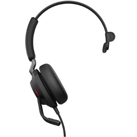 Jabra Evolve2 40 SE mono wired headset for professionals, featuring comfort, USB-A connectivity, and Microsoft Teams integration.
