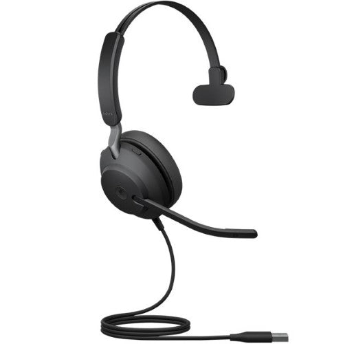 Jabra Evolve2 40 SE Mono Wired Headset, on-ear design with comfort features, ideal for business and remote work.
