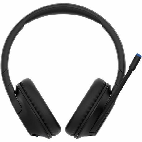Belkin SOUNDFORM Inspire Over-Ear Headset in black, featuring wireless/wired connectivity, adjustable mic, and volume limiter for kids.
