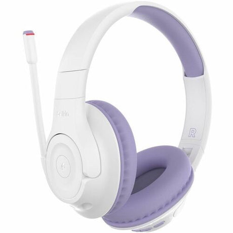 Belkin SOUNDFORM Inspire Lavender over-ear headset for kids and adults, featuring wireless Bluetooth and wired connectivity.