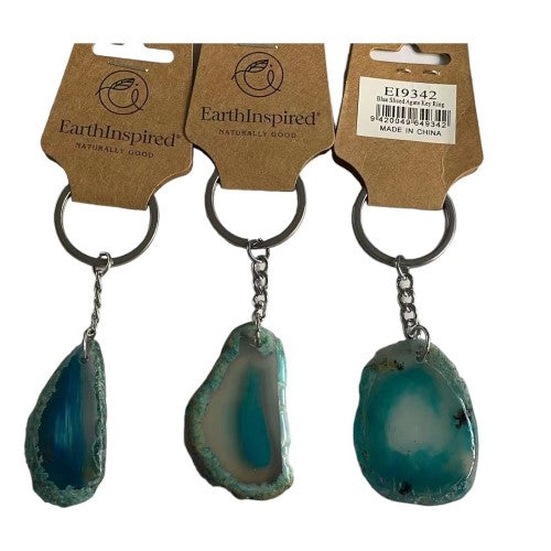 Blue Sliced Agate Keyrings - Set of 3