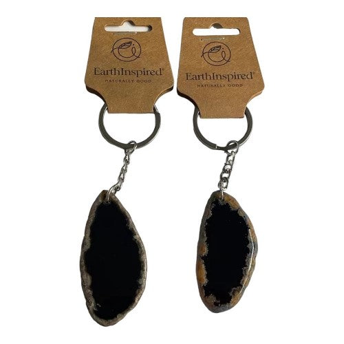 Black Sliced Agate Keyrings - Set of 3
