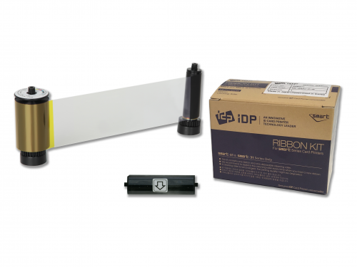 Full-color UV panel ribbon with cleaning roller, ideal for vibrant IDP printer ID cards, prints 200 cards per roll.