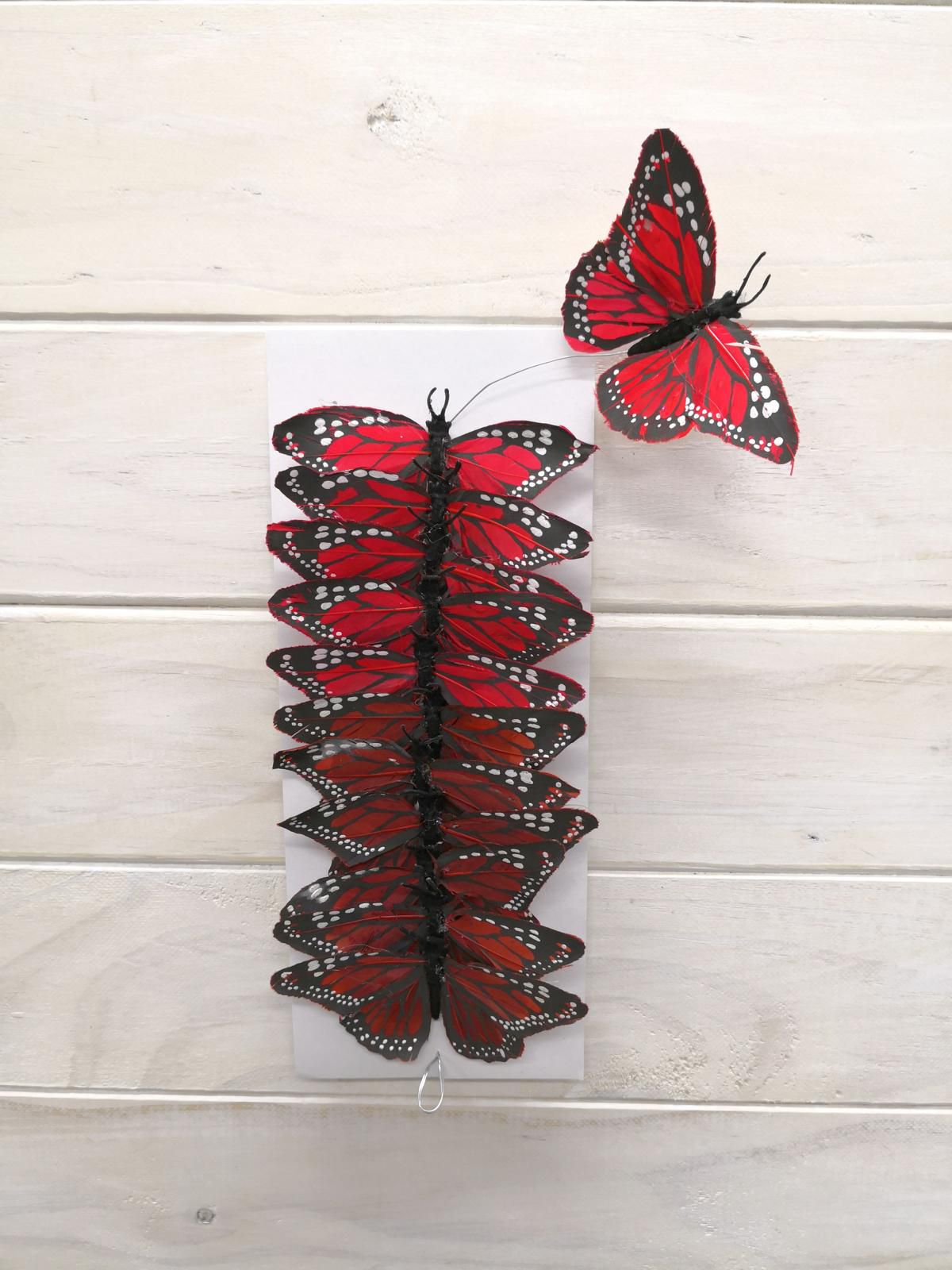 9cm Monarch Feather Butterfly Red x 12