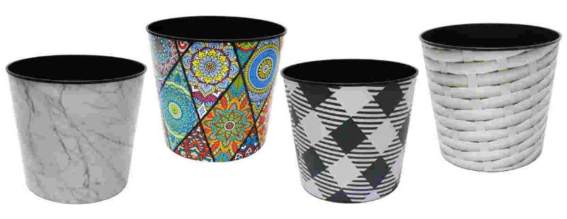 FLOWER POT - PLASTIC PRINTED (Set of 6 Assorted)