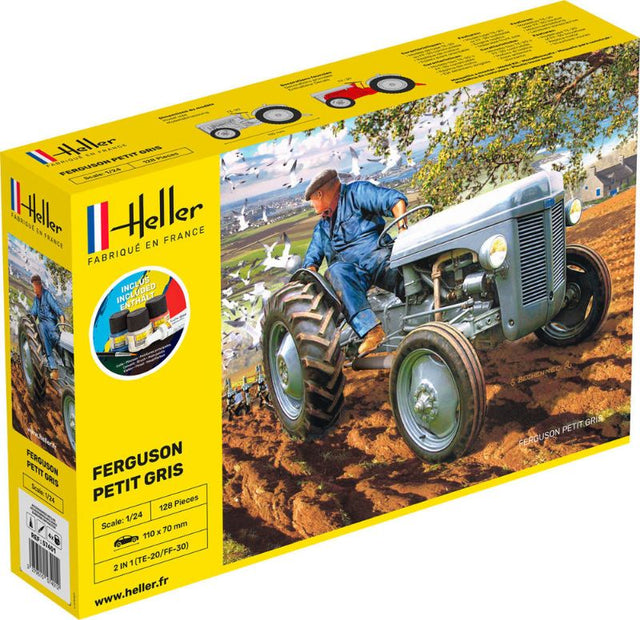 Heller Starter Kit Ferguson Le Petit Gris model, detailing iconic TE-20 tractor design for collectors and model builders.
