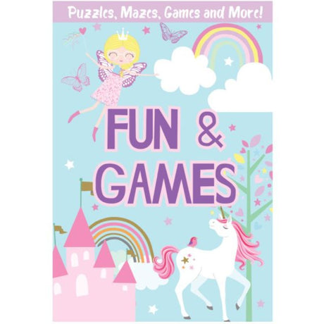 Colorful pack of 4 activity pads for girls featuring puzzles and coloring pages to boost creativity and learning.