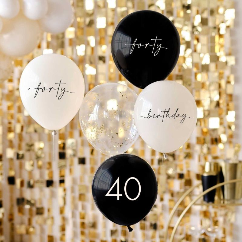 Elegant cream and champagne gold balloons for a sophisticated 40th birthday celebration, pack of 5.