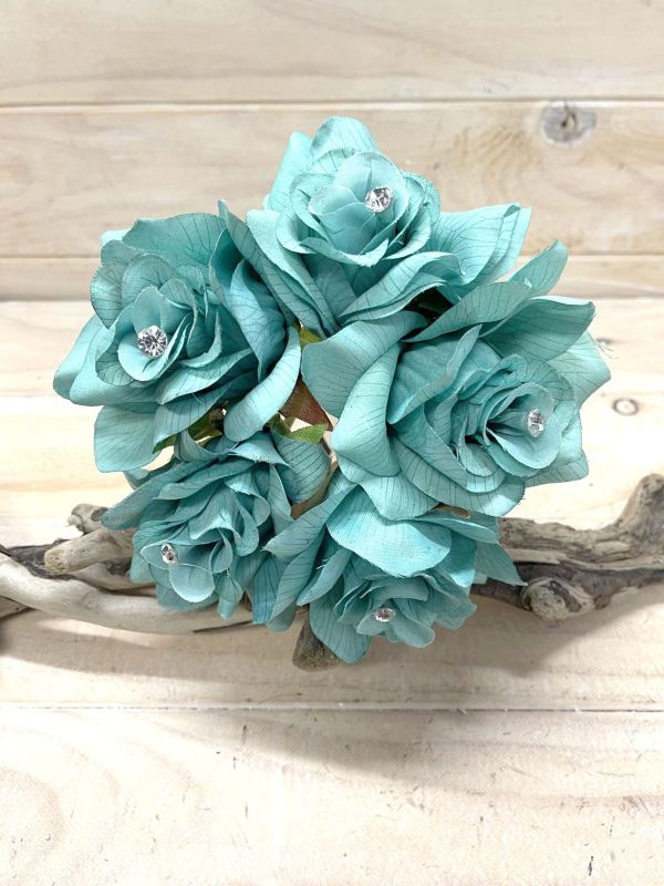 Diamond Teal Rose Posy x 5