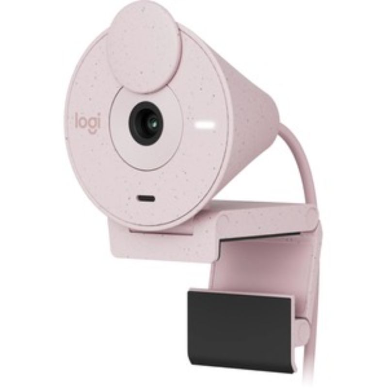 Logitech Brio 300 Full HD Webcam in rose, 1080p with built-in microphone for clear video calls and streaming.