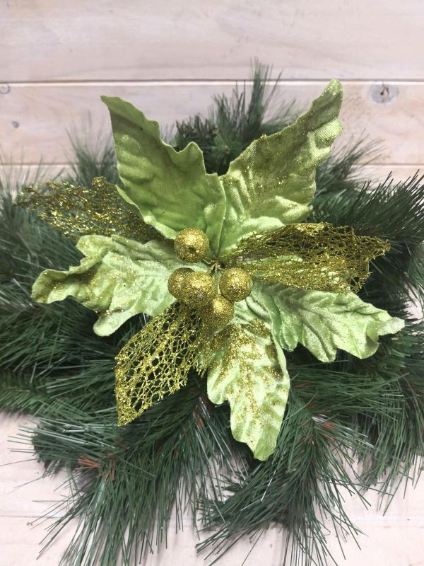 Flower-Poinsettia Metal & Mesh Head Green