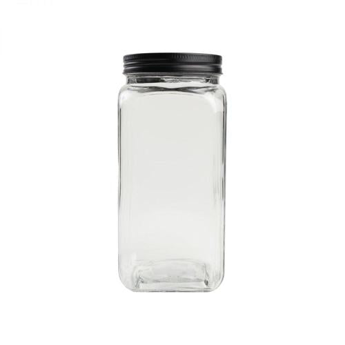 Large Square Glass Jar With Black Lid T&G