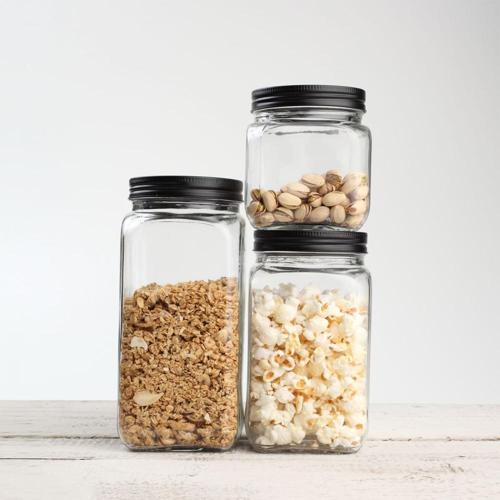 Large Square Glass Jar With Black Lid T&G