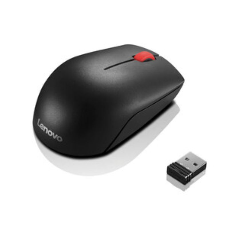 Lenovo Essential Wireless Mouse featuring ergonomic design, 2.4 GHz connectivity, precise tracking, and customizable buttons.