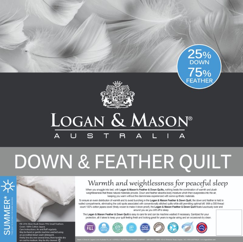 Duvet Inner - Double Bed - 25% DOWN 75% FEATHER (LOGAN & MASON)