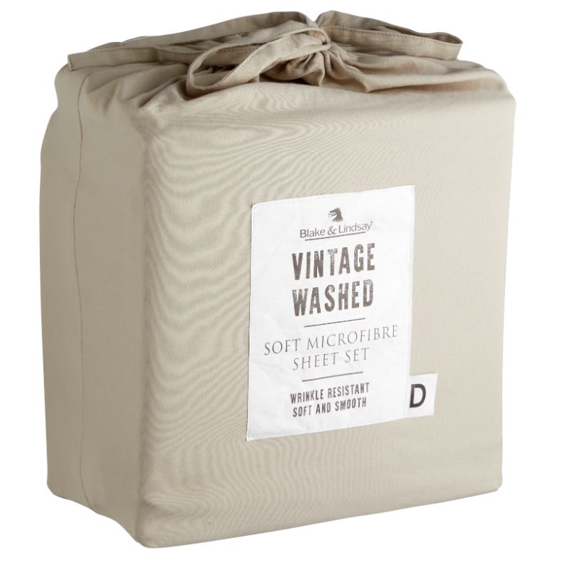 Blake & Lindsay King Single Sheet Set in washed microfibre linen, featuring a fitted sheet, flat sheet, and pillowcases.