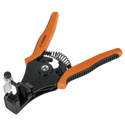 Self-adjusting wire stripping plier with SK5 steel blades and ergonomic handles for comfortable use.
