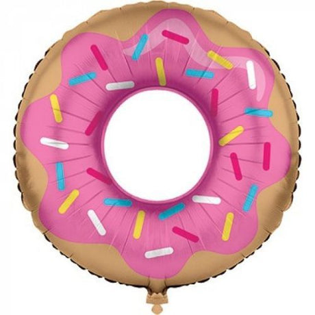 Vibrant 76cm donut-shaped foil balloon, perfect for festive celebrations and playful party decorations.