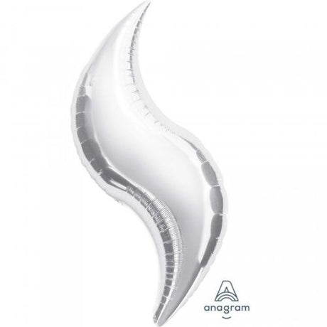 Elegant 42" silver curve foil balloon, perfect for celebrations and event decor, self-sealing and durable.
