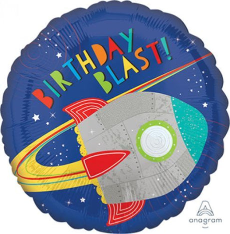 Vibrant 45cm rocket-shaped foil balloon, perfect for birthday and space-themed parties, self-sealing and durable.