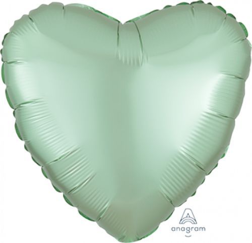 45cm mint green heart-shaped foil balloon with satin finish, perfect for celebrations like weddings and birthdays.