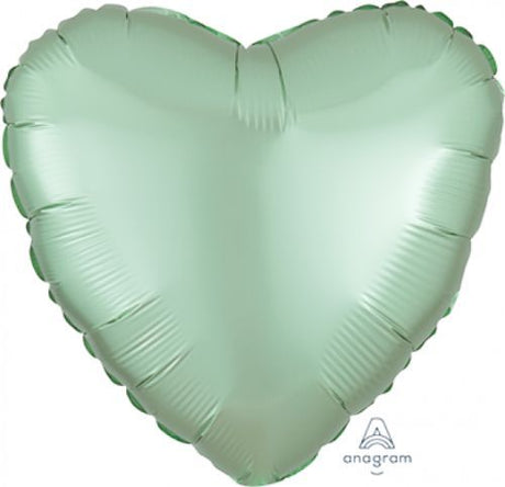 45cm mint green heart-shaped foil balloon with satin finish, perfect for celebrations like weddings and birthdays.