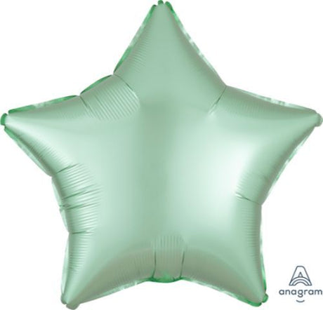 XL satin mint green star balloon for elegant celebrations and durable decor. Perfect for parties and enchanting centerpieces.