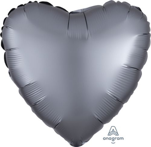 45cm satin luxe graphite heart balloon, elegant and perfect for celebrations like birthdays and weddings.