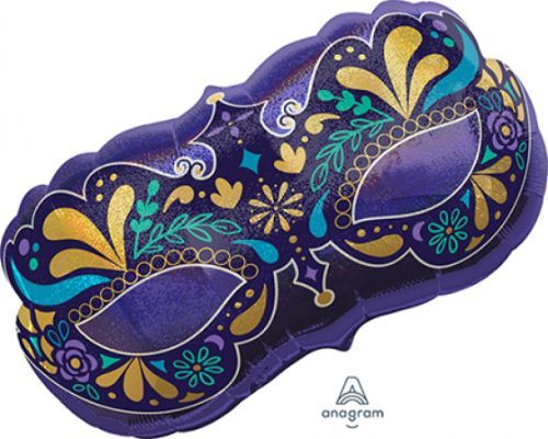 Holographic Mardi Gras mask with a stunning design, perfect for festive occasions and masquerade events.