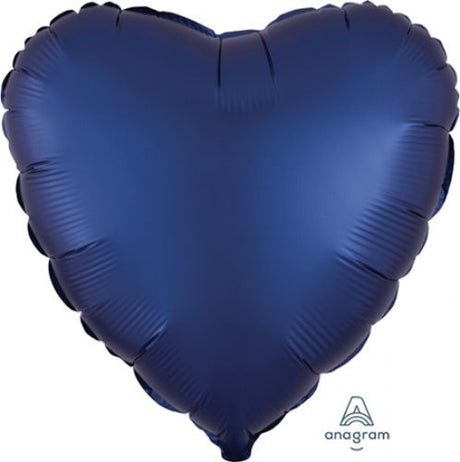 45cm navy satin heart balloon for elegant celebrations, perfect for weddings, birthdays, and baby showers.