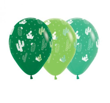 Colorful 30cm cactus-themed latex balloons in assorted colors, perfect for parties and celebrations, pack of 12.