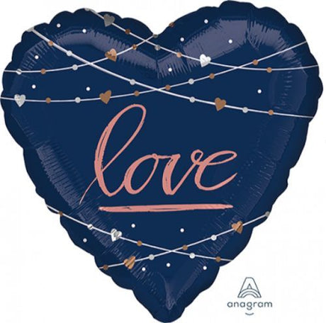 Jumbo navy heart foil balloon, 71cm, perfect for weddings and romantic celebrations, self-sealing for easy use.