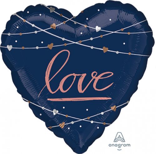Jumbo navy heart foil balloon, 71cm, perfect for weddings and romantic celebrations, self-sealing for easy use.