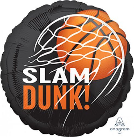 45cm self-sealing foil balloon shaped like a basketball, ideal for sports parties and celebrations, helium or air inflatable.
