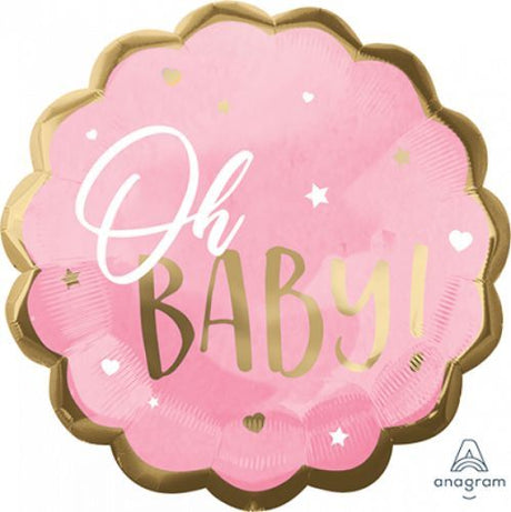 Jumbo HX Pink Baby Girl Oh BABY foil balloon, 55cm, perfect for baby showers and celebrations with vibrant pink color.